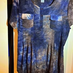 Blue Tie-Dye Short Sleeve Pleated Tunic Top By Sienna Grace